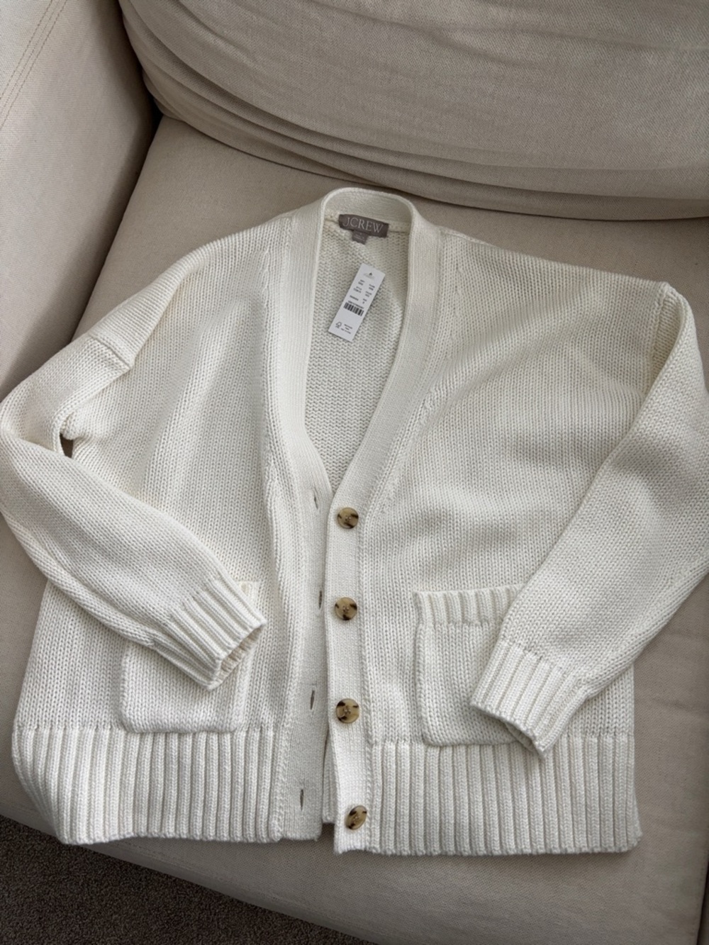 J.Crew Heritage Cotton Relaxed Sweater IVORY Size Small NWT - Picture 2 of 4